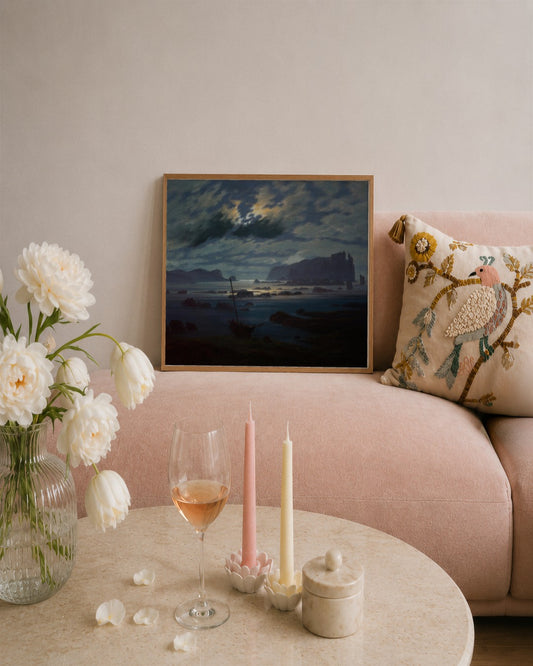 Caspar David Friedrich - Moonlit Sea - framed print in a styled room