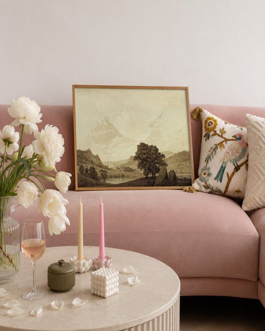 Caspar David Friedrich - Sepia Valley - framed print in a styled room