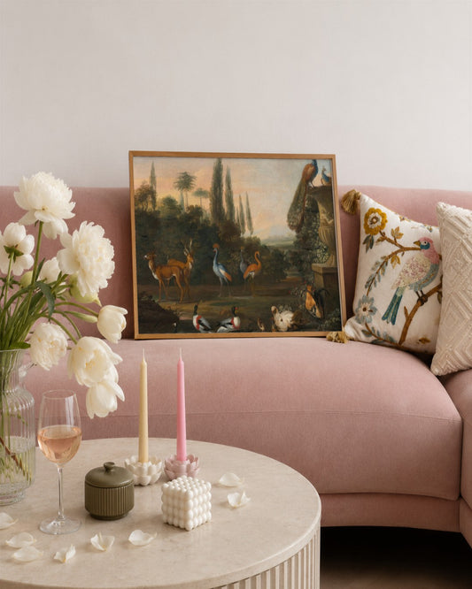 Abraham Jansz. Begeyn - Peacock Park with Antelopes - framed print in a styled room