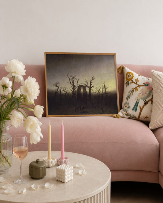 Caspar David Friedrich - Abbey Among Bare Trees - framed print in a styled room