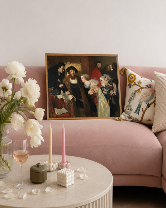 Eilif Peterssen - Christian II Signing the Death Warrant - framed print in a styled room