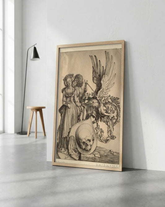 Albrecht Dürer - Coat of Arms with a Skull - framed print in a styled room