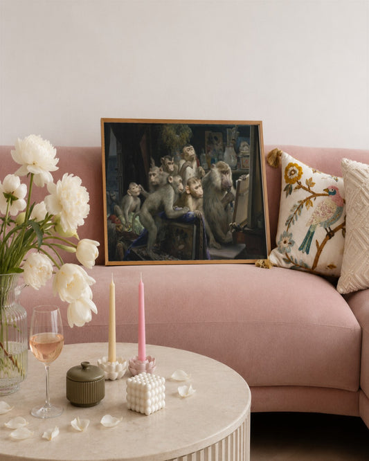Gabriel von Max - Monkeys in the Studio - framed print in a styled room