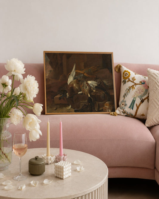 Melchior d'Hondecoeter - Dead Game and Swan - framed print in a styled room