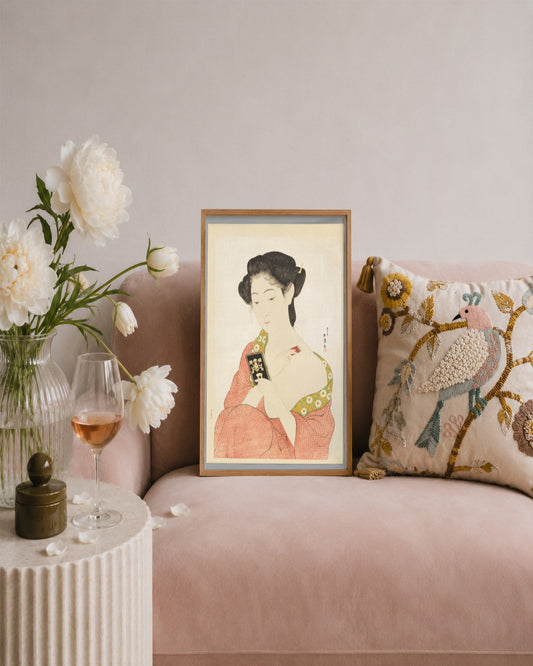 Hashiguchi Goyō - Woman Applying Makeup - framed print in a styled room