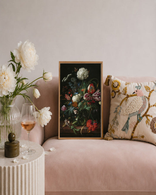 Jan Davidsz de Heem - Vase of Flowers - framed print in a styled room