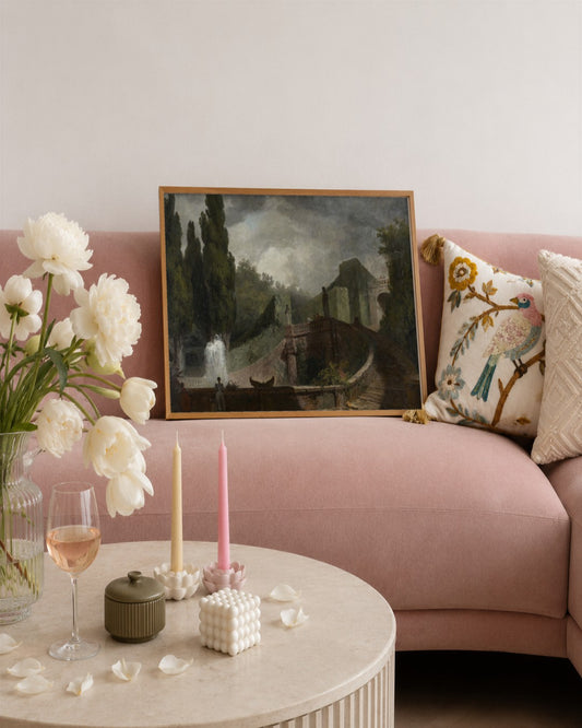 Jean-Honoré Fragonard - Villa Garden with Fountain - framed print in a styled room