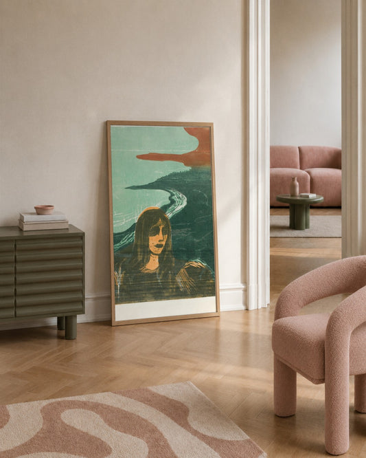 Edvard Munch - Woman by the Fjord - framed print in a styled room