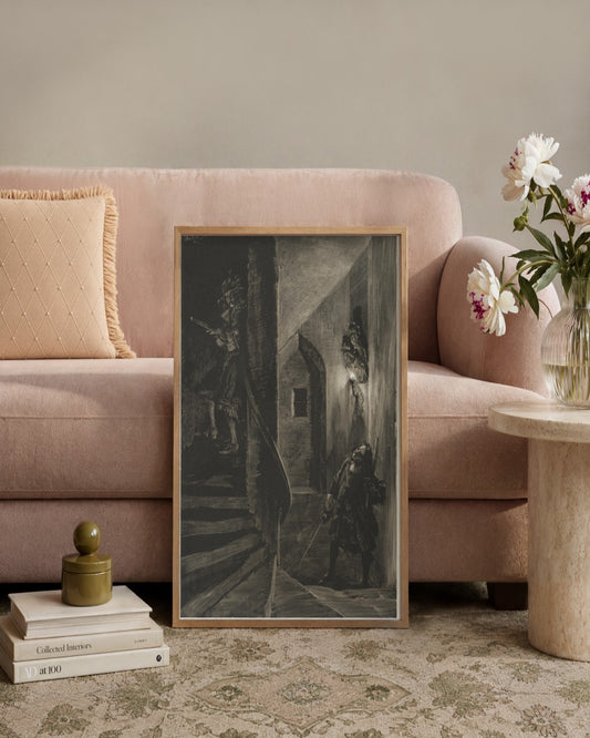 Adolph von Menzel - Night on the Stairs - framed print in a styled room
