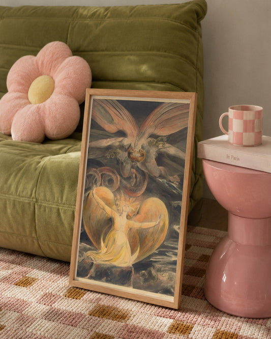 William Blake - The Great Red Dragon and the Woman Clothed in Sun - framed print in a styled room