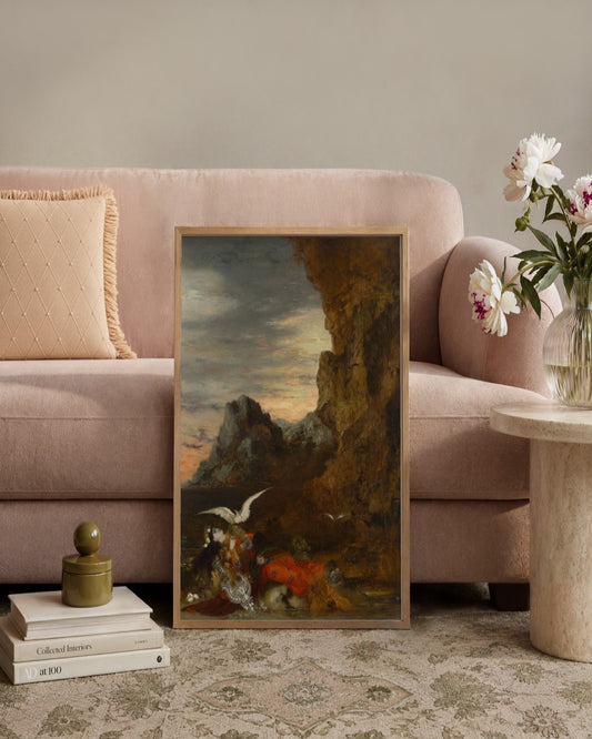 Gustave Moreau - Cliffs at Dusk - framed print in a styled room