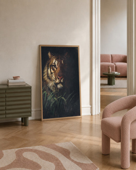 Abbott Handerson Thayer - Tiger's Head - framed print in a styled room