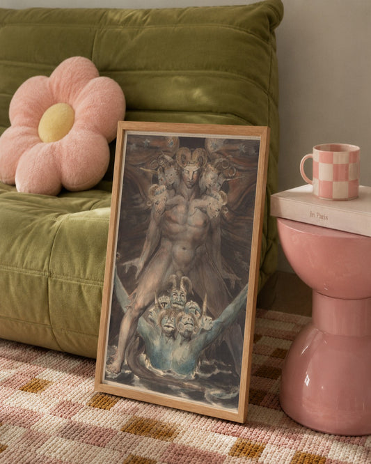 William Blake - The Great Red Dragon and the Beast from the Sea - framed print in a styled room
