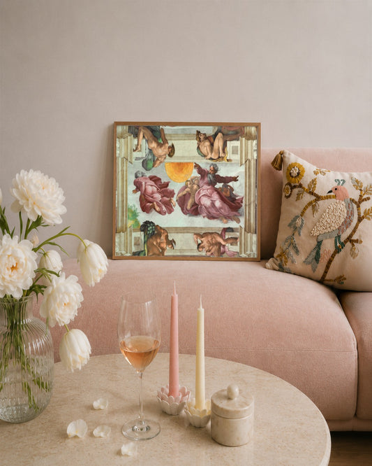 Michelangelo - Sistine Chapel Ceiling Detail - framed print in a styled room