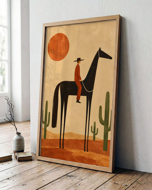 Gracie Cole - Desert Rider - framed print in a styled room