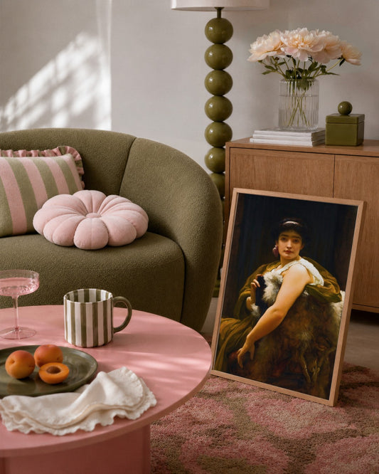 Frederic Leighton - Lady with a Fur Stole - framed print in a styled room
