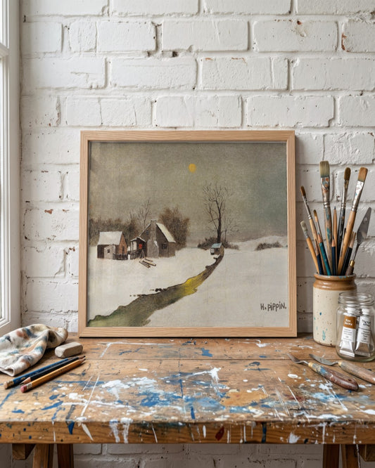 Horace Pippin - Snowy Farmhouse - framed print in a styled room