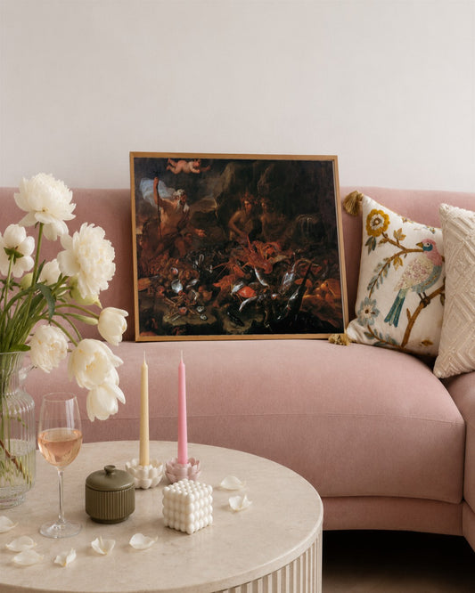 Luca Giordano - Sea Gods and the Catch - framed print in a styled room