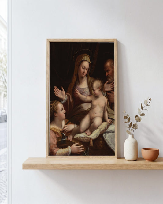 Renaissance Masters - Holy Family with Saint Catherine - framed print in a styled room