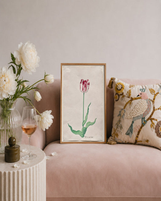 Pieter Holsteyn II - Study of a Tulip (Wit en root boode) - framed print in a styled room