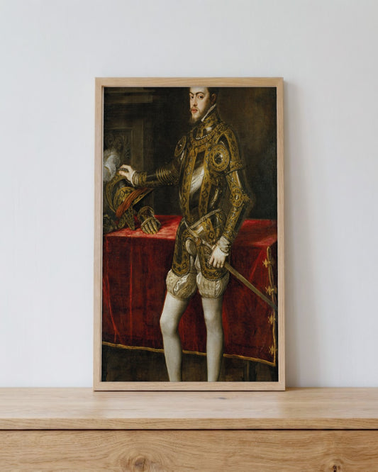 Titian - Philip II in Armour - framed print in a styled room
