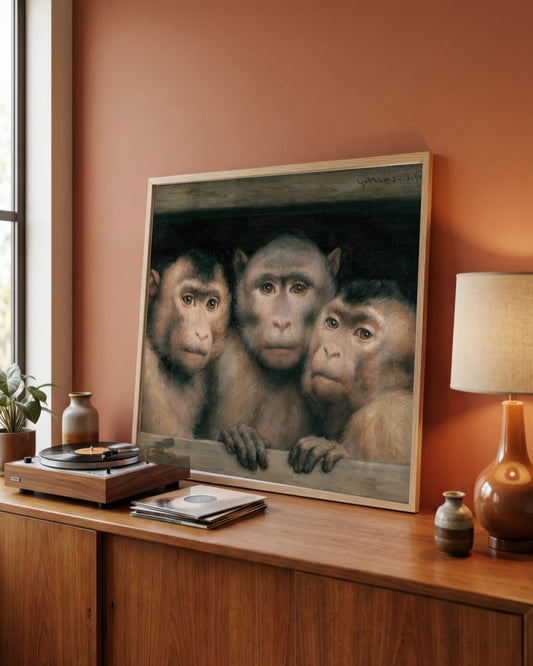 Gabriel von Max - Three Macaques - framed print in a styled room