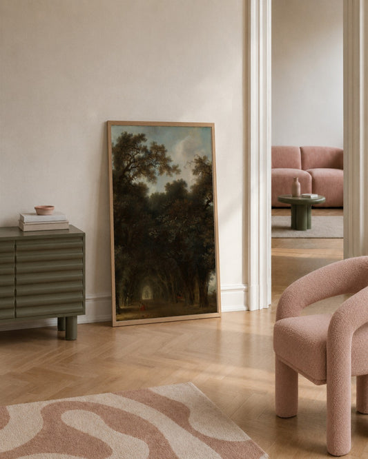 Jean-Honoré Fragonard - Tree-Lined Walk - framed print in a styled room