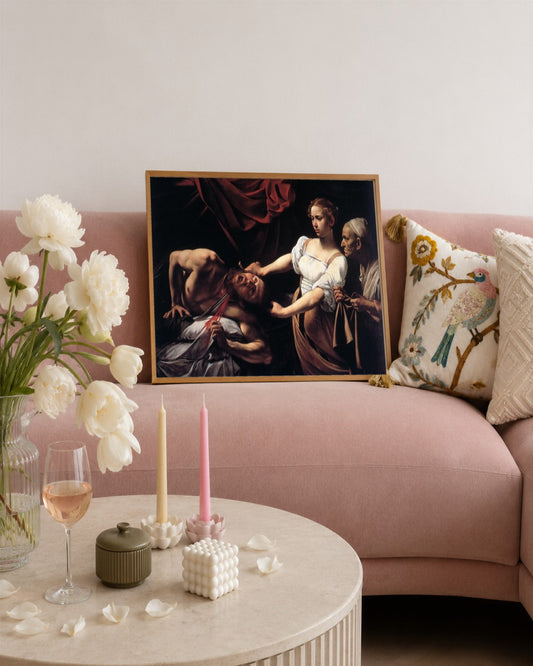 Caravaggio - Judith Beheading Holofernes - framed print in a styled room