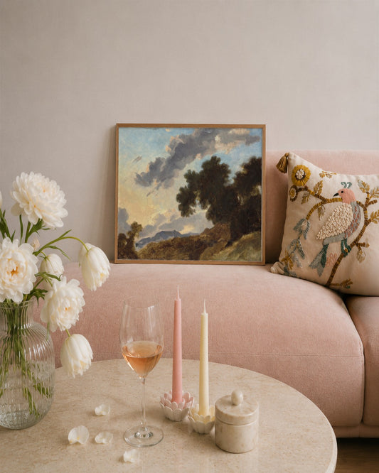 Jean-Honoré Fragonard - Sunset Landscape - framed print in a styled room
