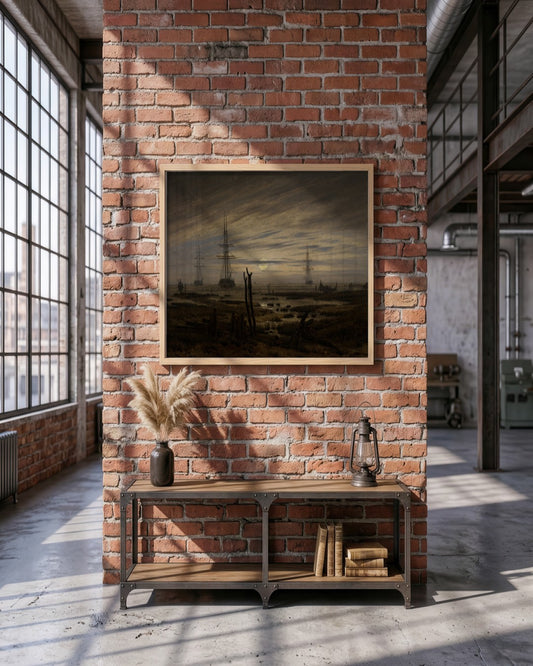 Caspar David Friedrich - Moonlit Harbour - framed print in a styled room