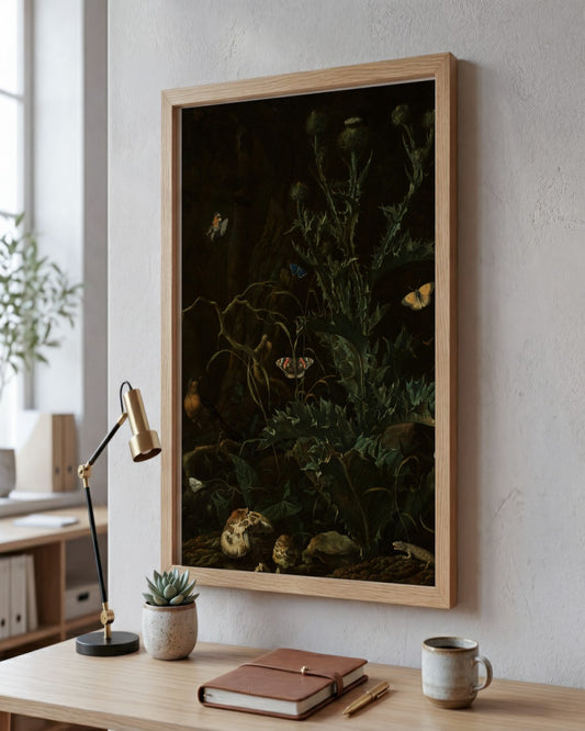 Abraham Jansz. Begeyn - Thistle and Butterflies - framed print in a styled room