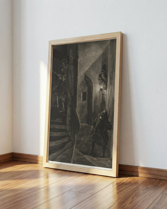 Adolph von Menzel - Night on the Stairs - framed print in a styled room