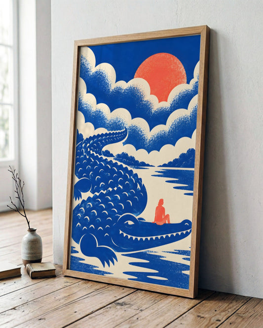 Gracie Cole - Blue Gator - framed print in a styled room