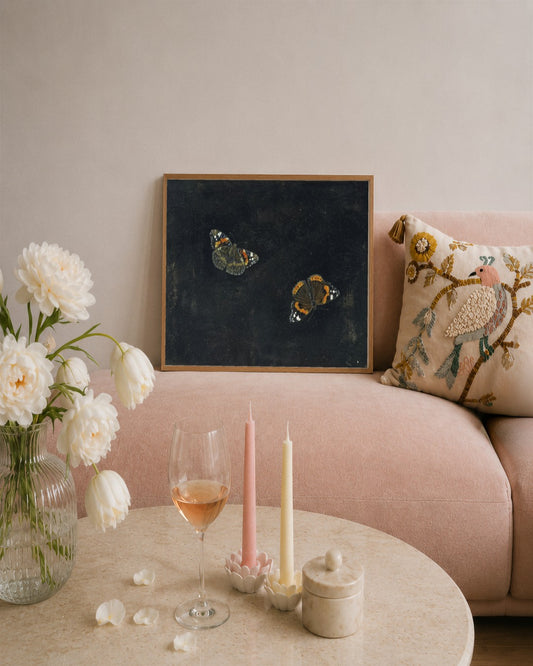 Giovanna Garzoni - Red Admiral Butterflies - framed print in a styled room