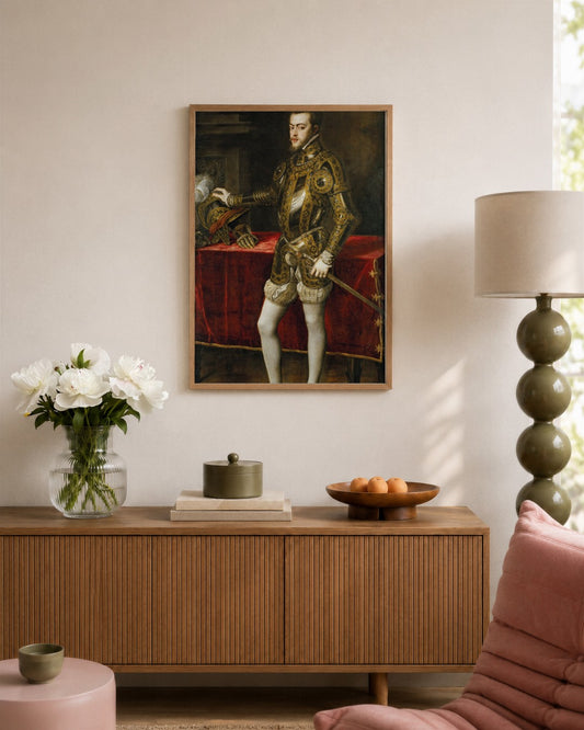 Titian - Philip II in Armour - framed print in a styled room