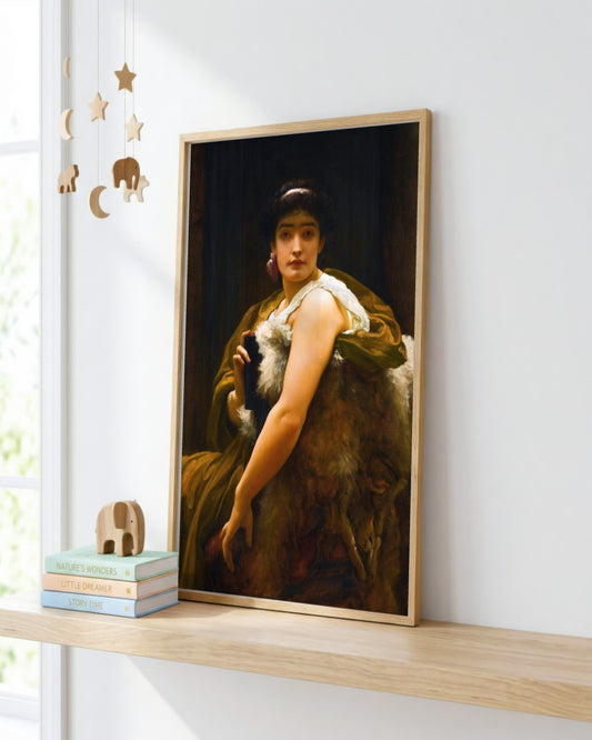 Frederic Leighton - Lady with a Fur Stole - framed print in a styled room
