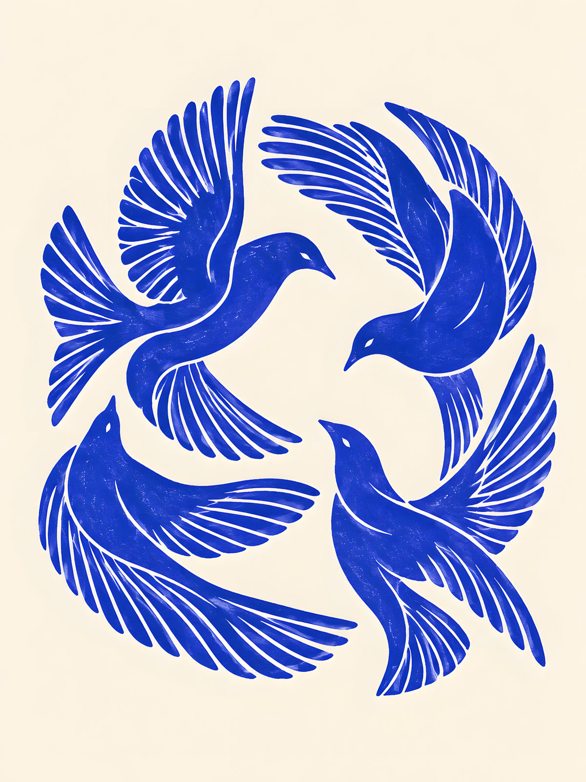 Yavr Johanssen - Swirling Blue Birds Linocut - original artwork