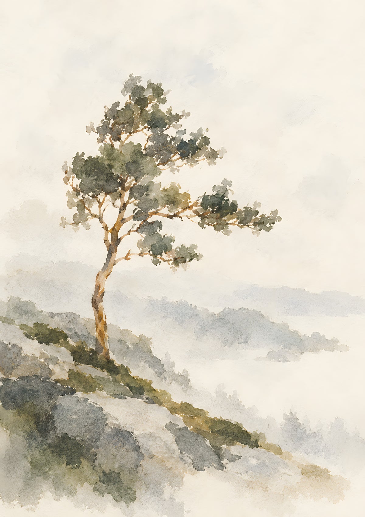 Cengiz Curtis - Windswept Tree in Misty Highlands - original artwork