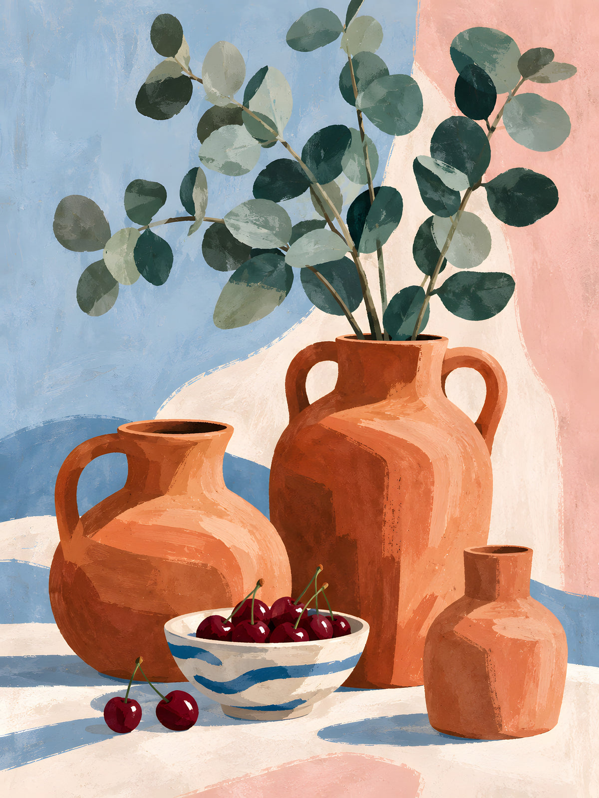 Jinna Jerre - Gouache Still Life with Cherries and Eucalyptus - original artwork