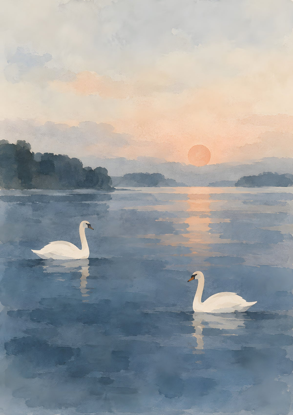Cengiz Curtis - Dawn Swans on a Misty Lake - original artwork