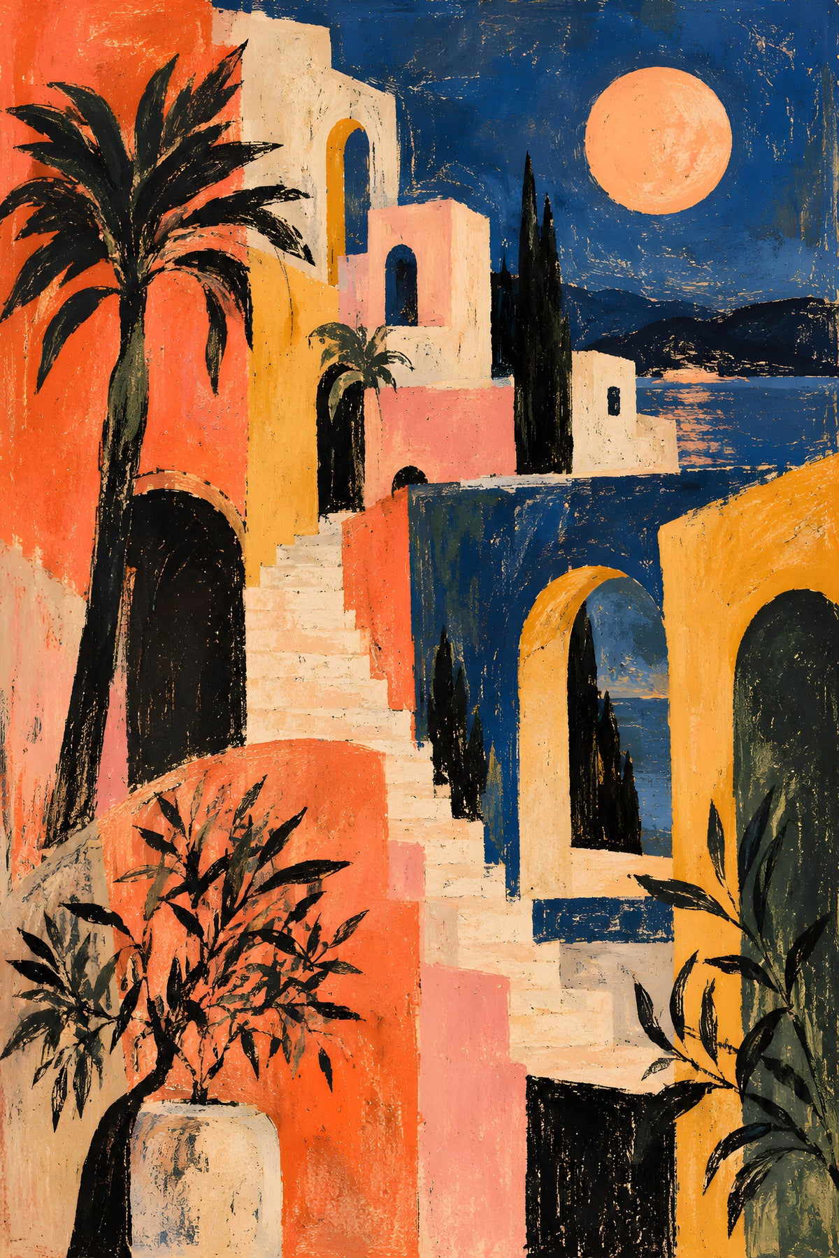 Faris Mcgee - A Vertical Painterly Abstract Modernist Mediterr - original artwork