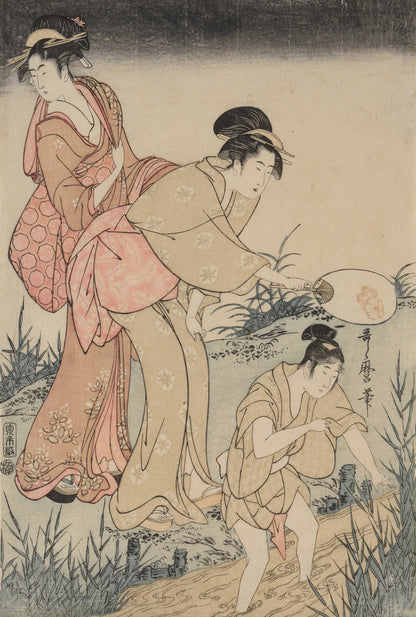 Kitagawa Utamaro - Catching Fireflies Beneath a Willow Tree (right)