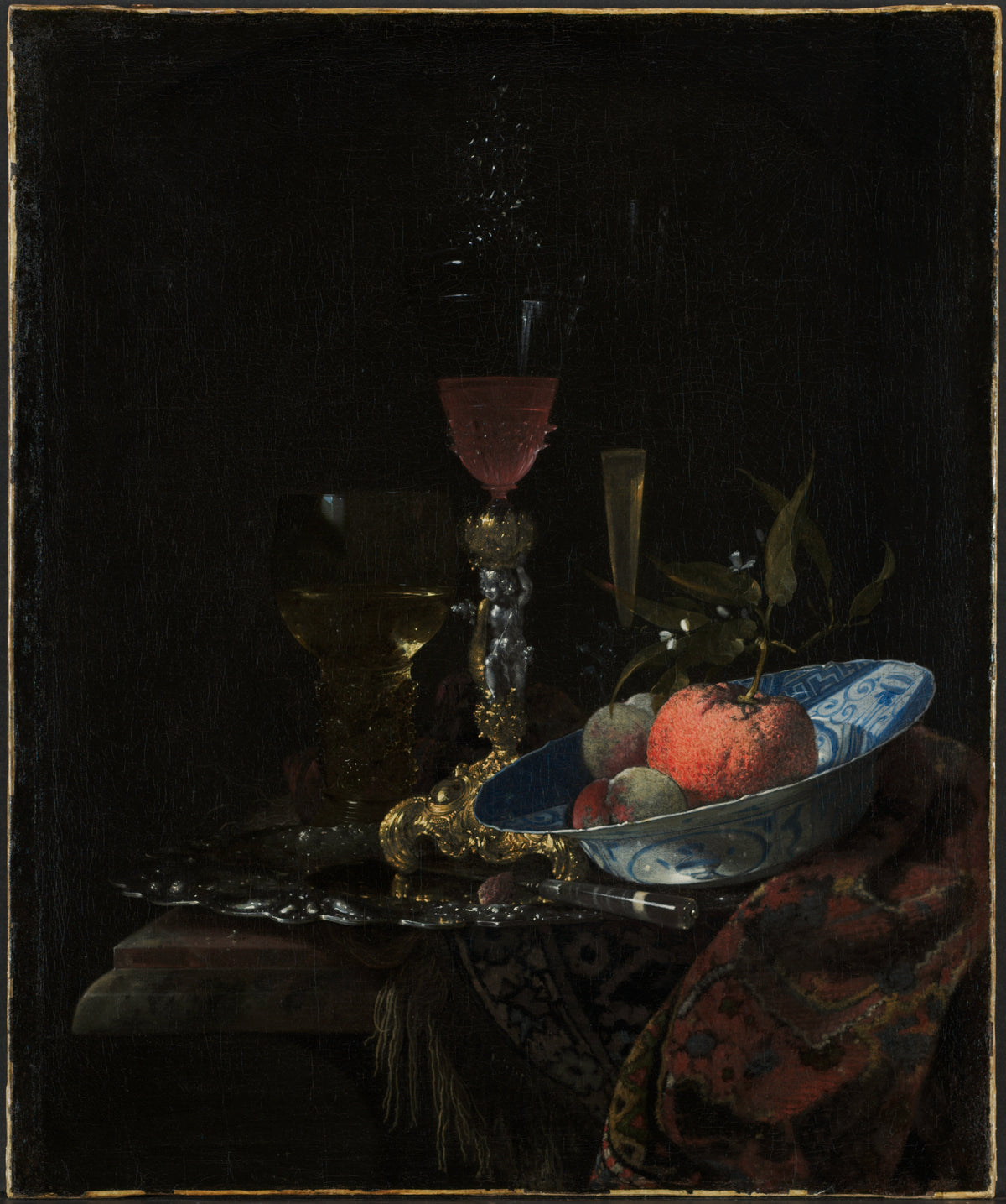 Willem Kalf - Wineglass and a Bowl of Fruit