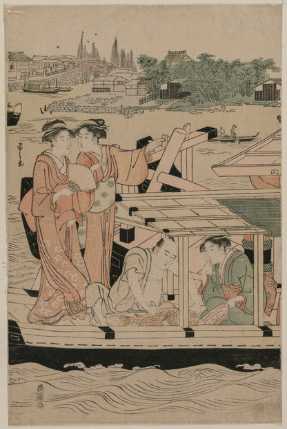 Chōbunsai Eishi - Leftmost Print from Pleasure Boats on the Sumida River beneath Shin-Ōhashi Bridge