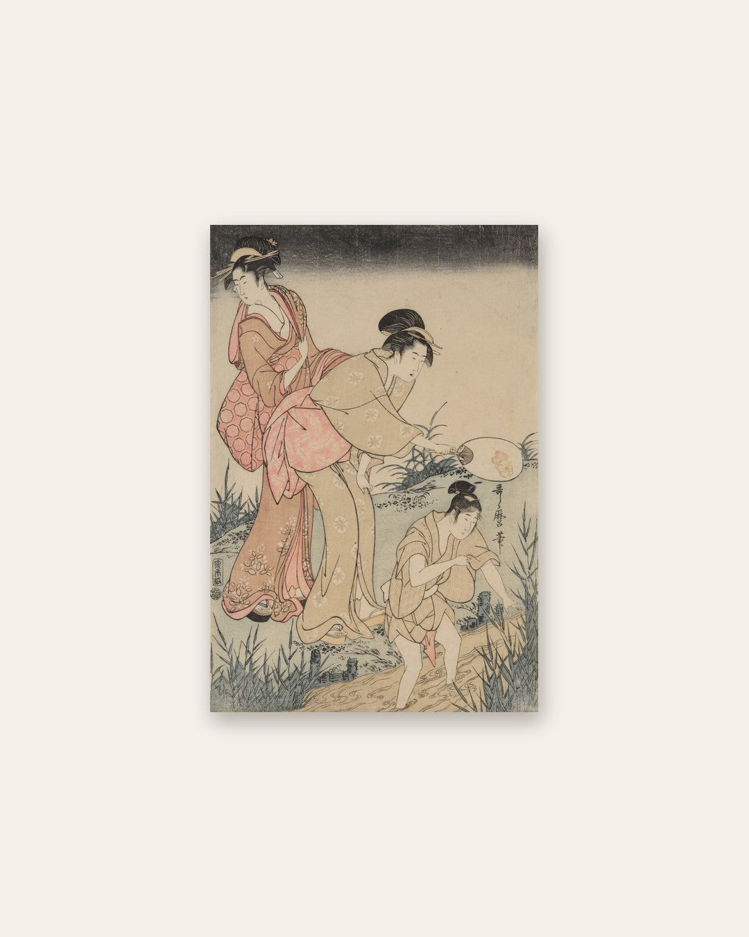Kitagawa Utamaro - Catching Fireflies Beneath a Willow Tree (right)