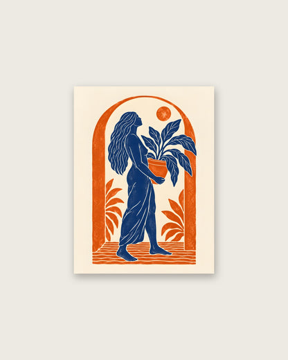 Yavr Johanssen - Linocut Woman with Potted Plant