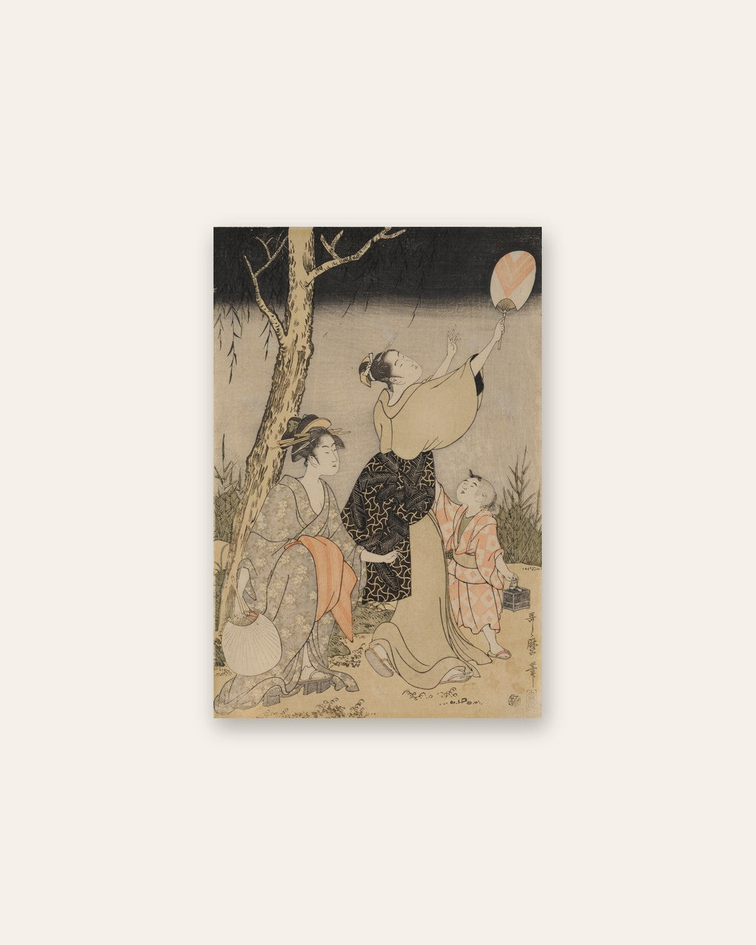 Kitagawa Utamaro - Catching Fireflies Beneath a Willow Tree (left)