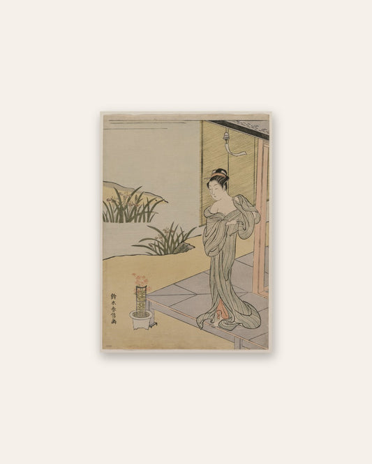 Suzuki Harunobu - Young Woman Looking at a Pot of Pinks