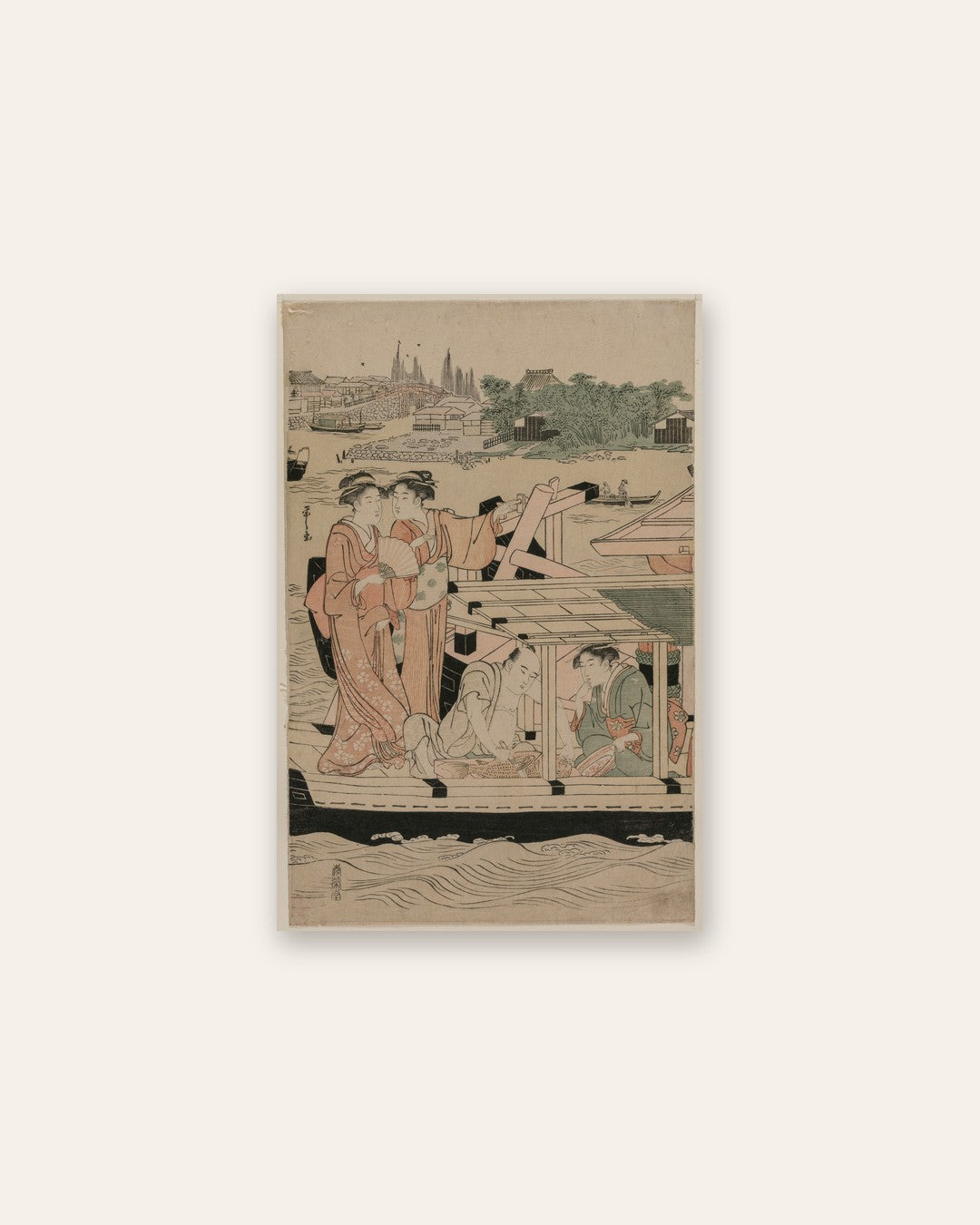 Chōbunsai Eishi - Leftmost Print from Pleasure Boats on the Sumida River beneath Shin-Ōhashi Bridge