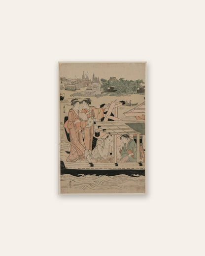 Chōbunsai Eishi - Leftmost Print from Pleasure Boats on the Sumida River beneath Shin-Ōhashi Bridge